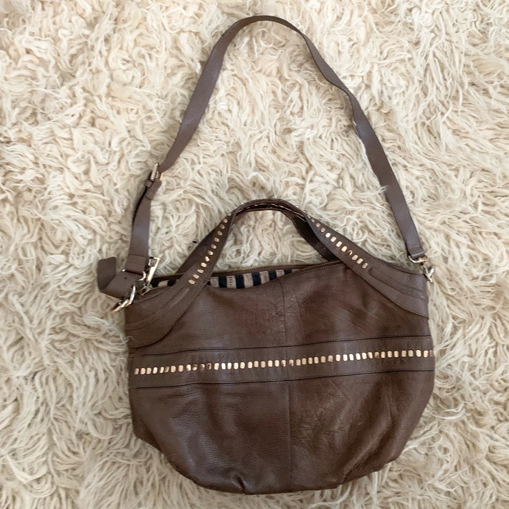 Kelsi Dagger | Pebbled Putty Stone Brown Leather Bag Hand Strap or Crossbody - Picture 6 of 16